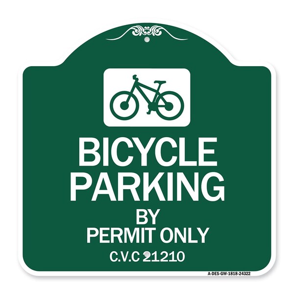 Bicycle Parking by Permit C.V.S. 21210 W/ Bicycle Graphic Heavy-Gauge Alum, 18" x 18", GW-1818-24322